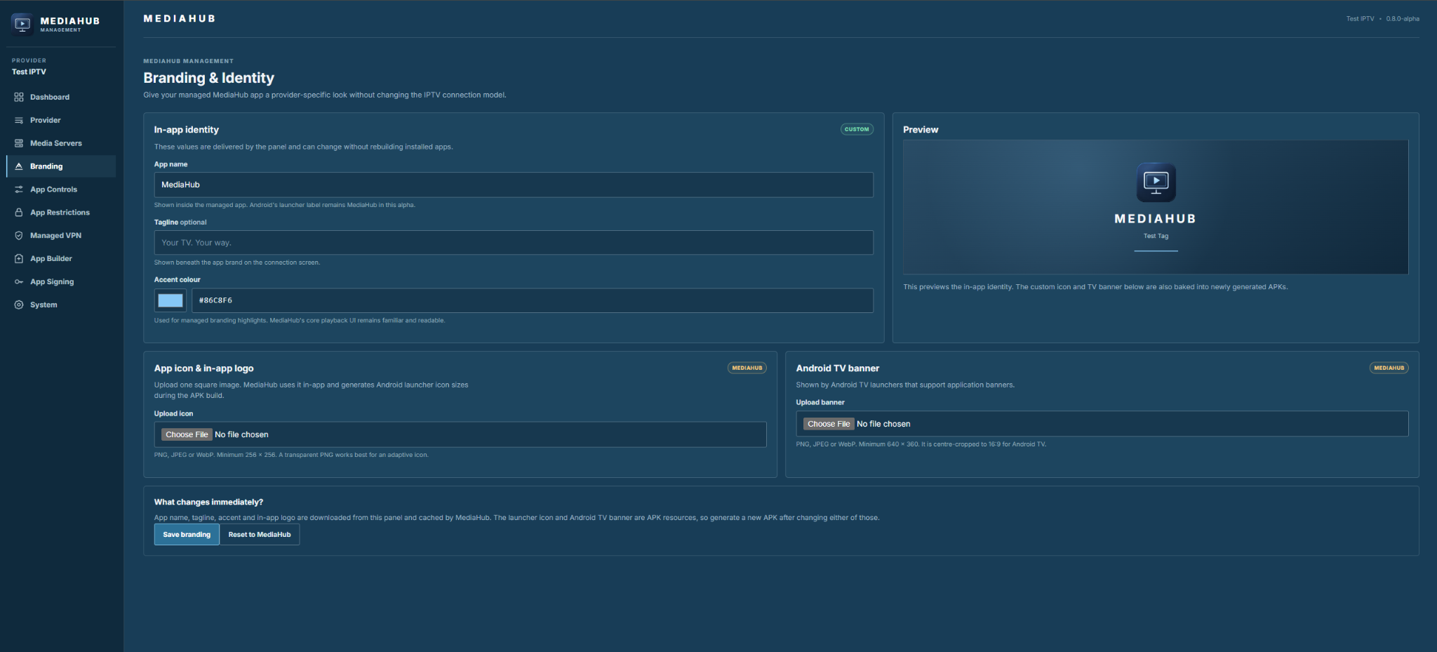 MediaHub Management branding screen